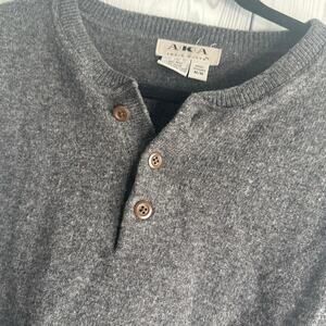 Vtg Eddie Bauer AKA Henley Sweater Mens Med Linen Blend Fisherman Knit Gray 90s